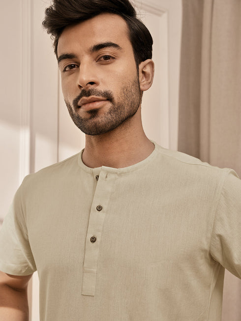 Men Beige Cotton Flex Yoga Kurta