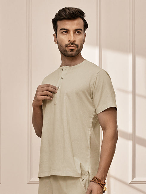 Men Beige Cotton Flex Yoga Kurta