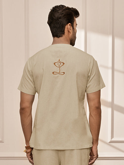 Men Beige Cotton Flex Yoga Kurta