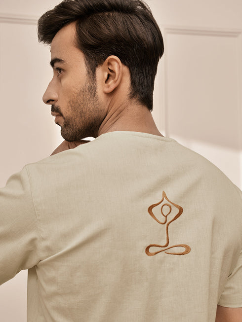Men's Beige Premium Cotton Yoga Kurta With Palazzo Set