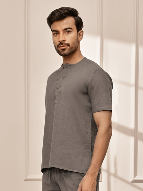 Men Mud Brown Cotton Flex Yoga Kurta