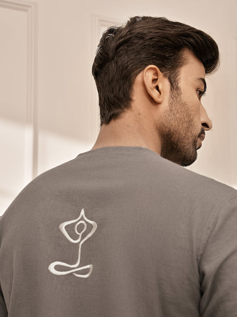 Men Mud Brown Cotton Flex Yoga Kurta