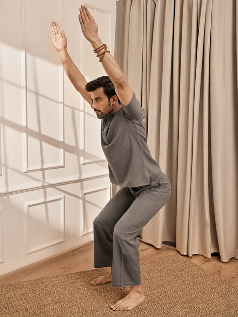 Men Mud Brown Cotton Flex Yoga Kurta