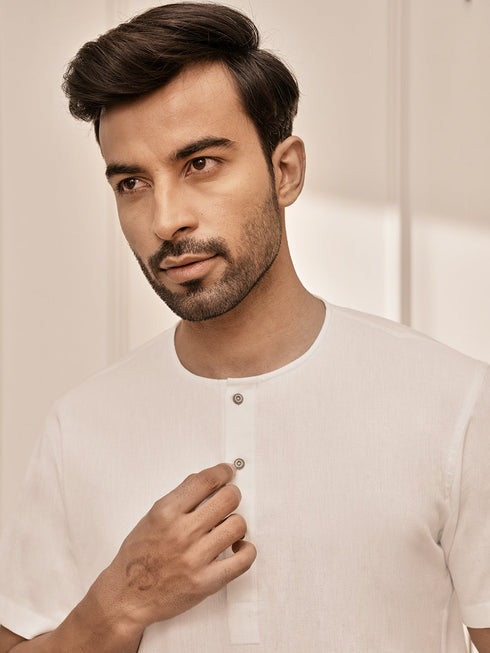 Men White Cotton Flex Yoga Kurta