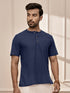 Men Navy Blue Cambric Cotton Yoga Kurta With Om Embroidery