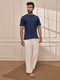 Men's Navy Blue Om Embroidered Yoga Kurta With White Palazzo Set