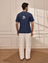 Men's Navy Blue Om Embroidered Yoga Kurta With White Palazzo Set