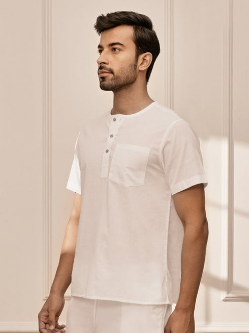 Men White Cambric Cotton Yoga Kurta With Om Embroidery