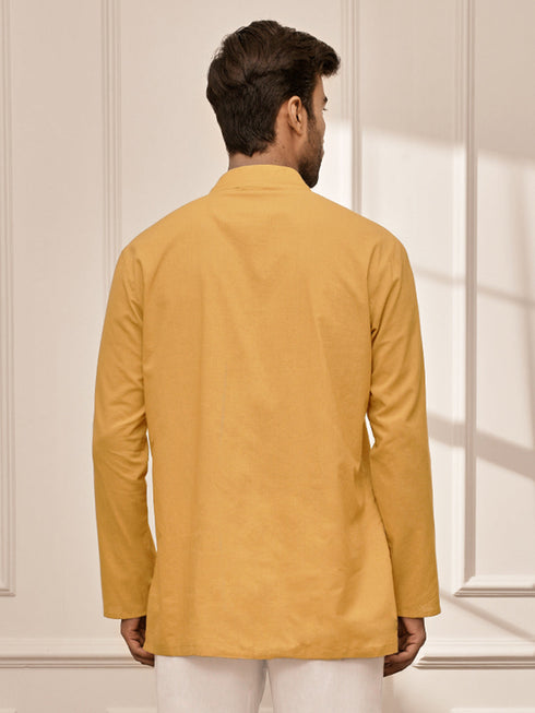 Men Mustard Cambric Cotton Full Sleeve Yoga Kurta