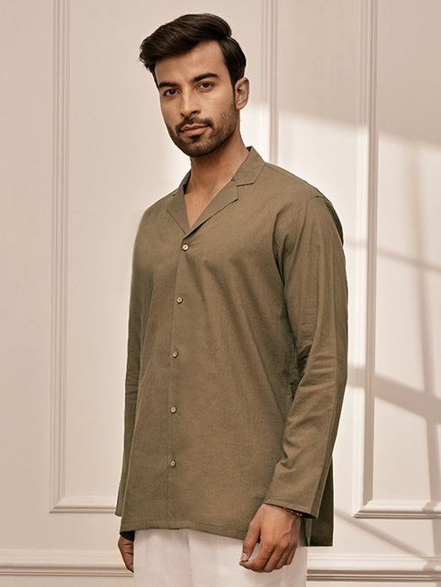 Men Mehendi Green Cambric Cotton Full Sleeve Yoga Kurta