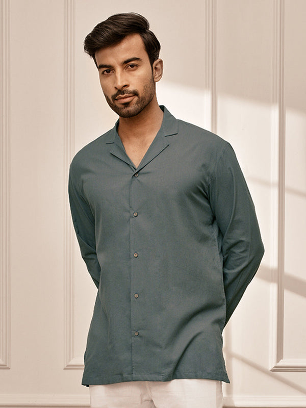 Men Sage Green Cambric Cotton Full Sleeve Yoga Kurta