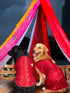 Maroon And Gold Silk Blend Siblings Set For Dogs