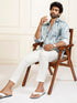 Men's Grey And White Satin Ethnic Shirt