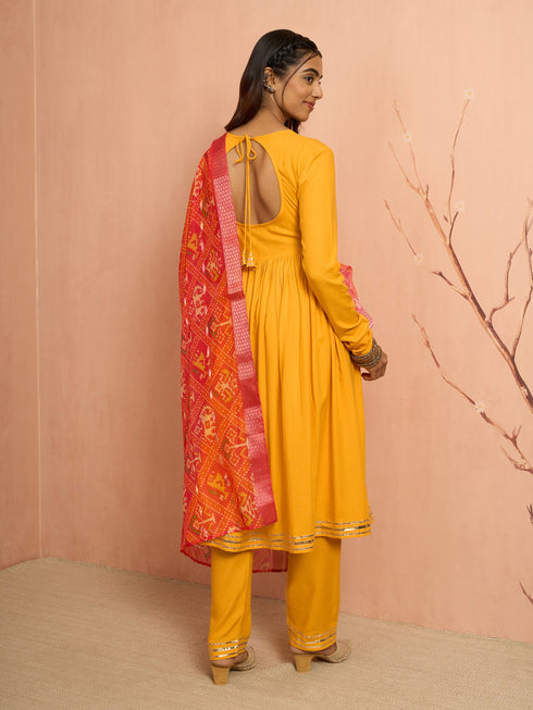 Women's Mustard Rayon Anarkali Kurta Set