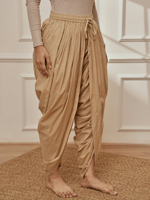 Women's Beige Cambric Cotton Dhoti Yoga Pants