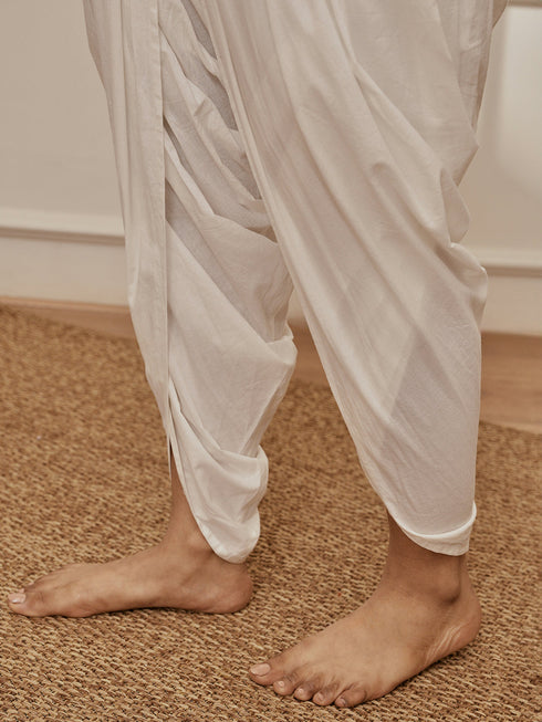 Women's White Cambric Cotton Dhoti Yoga Pants