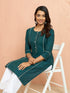 Women's Green Cotton Ikkat Kurta