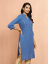 Women's Blue Cotton Lurex Dobby Kurta