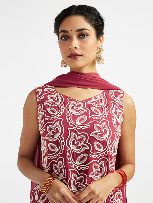 Women's Maroon Kurta Patiala Set