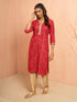 Women's Red Bandhani Foil Print Rayon Kurta