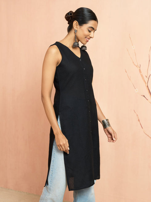 Women's Black Moonlight Jacquard Kurta