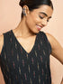 Women's Black Cotton Ikkat Sleeveless Kurta