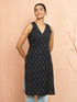 Women's Black Cotton Ikkat Sleeveless Kurta