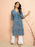 Women's Blue Cotton Batik Kurta