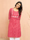 Women's Red Lehariya Print Embroidered Kurta