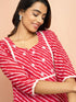 Women's Red Lehariya Print Embroidered Kurta