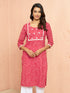 Women's Red Lehariya Print Embroidered Kurta