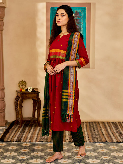 Women's Maroon Kurta Set