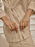 Women Beige Linen Cotton Round Neck Embroidered Yoga Top