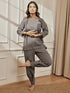 Women Grey Linen Cotton Round Neck Embroidered Yoga Top