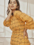 Women Yellow Printed Cotton Shawl Collar Wrap Yoga Top