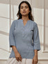Women Aqua Cotton Linen Band Collar Yoga Kurta