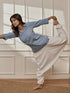 Women Aqua Cotton Linen Band Collar Yoga Kurta