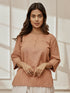 Women Rose Pink Cotton Linen Round Neck Yoga Kurta