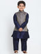 Boys' Blue Woven Design Nehru Jacket & Navy Blue Kurta Pyjamas Set