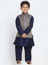 Boys' Blue Woven Design Nehru Jacket & Navy Blue Kurta Pyjamas Set