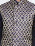 Boys' Blue Woven Design Nehru Jacket & Navy Blue Kurta Pyjamas Set