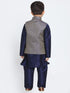 Boys' Blue Woven Design Nehru Jacket & Navy Blue Kurta Pyjamas Set