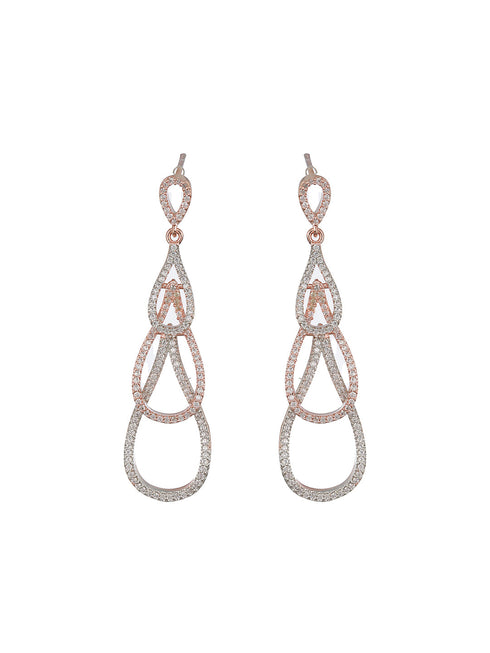 Rose Gold Plated AD Studded Contemporary Hoop Earrings