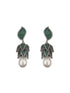 Silver Toned Green AD & Pearl Beaded Luxe Designer Drop Earring