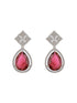 Silver Plated Red AD Studded Geometric Drop Designer Earrings