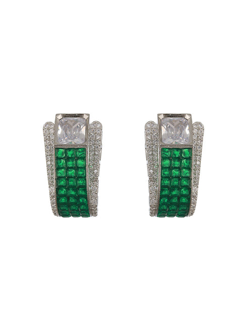 Rhodium Green Emerald Cubic Zirconia Luxe Hoop Studds Earring