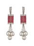 Silver Plated Red Cubic Zirconia & Pearl Beaded Designer Contemporary Dangler Earrings