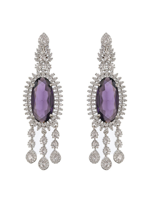 Rhodium Purple Amethyst Cubic Zirconia Luxe Dangler designer Earring