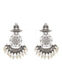 Oxidised Silver Toned AD Stone Studded Minimal Chandbali Chandelier Earrings