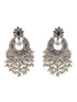 Oxidised Silver Plated Nav Ratan Stoned & Pearl Beaded Chanbali Chandelier Earrings